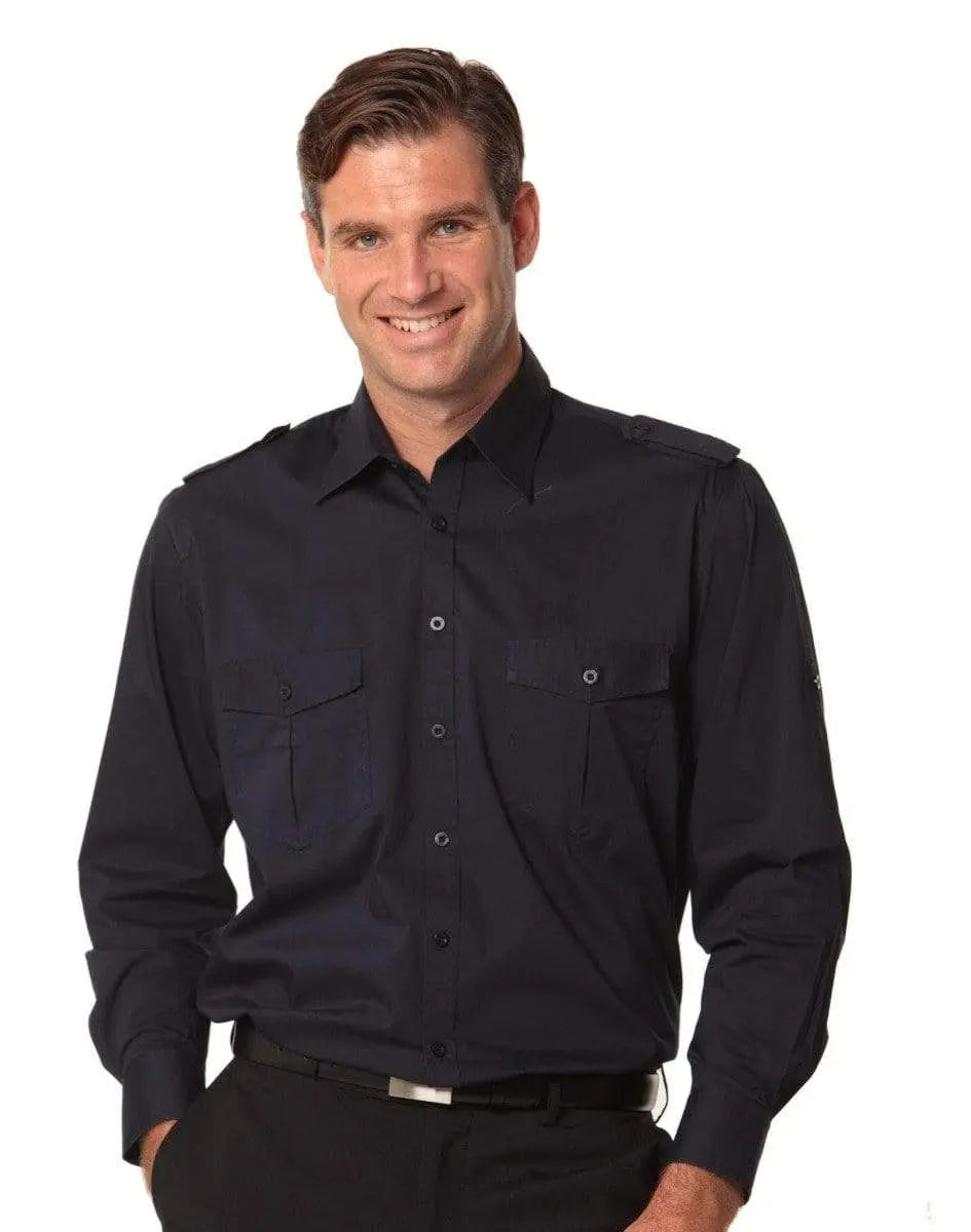 Benchmark Corporate Wear Navy / S BENCHMARK Men's Long Sleeve Military Shirt M7912